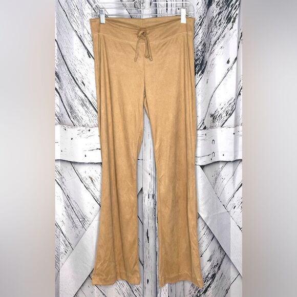 Y2K Joyce Leslie Tan Faux Suede Flared Pants with Drawstring M - Picture 1 of 5
